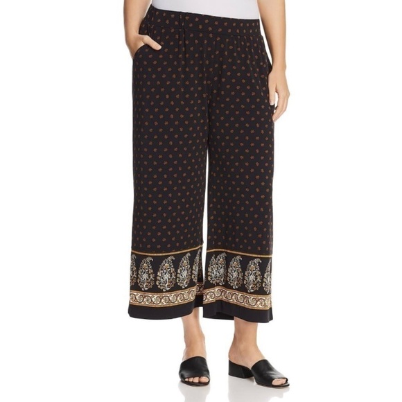 Michael Michael Kors P/S Stretch Wide Leg Pants Crop Womens Black High Rise - Picture 1 of 11